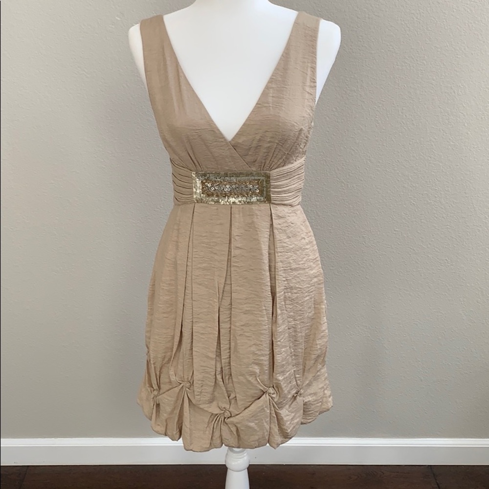 BCBG MaxAzria gold cocktail dress